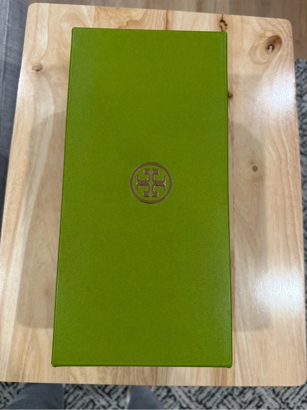 Tory Burch Taupe Leather Georgia Block Heel Flats with Gold Emblem